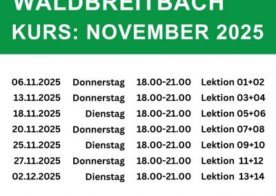 Hier findest Du eine Übersicht über unsere Termine des Theorieunterrichtes in Waldbreitbach für November 2025