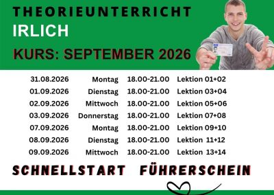 Theorieunterricht in Irlich im September 2026