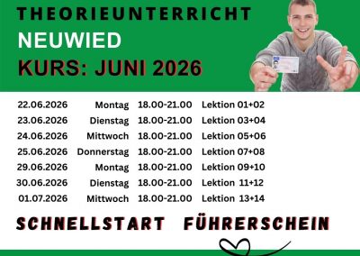 Theorieunterricht in Neuwied im Juni 2026