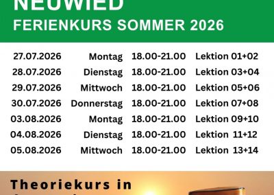 Unser Theorieunterricht in Neuwied als Überblick in den Sommerferien.